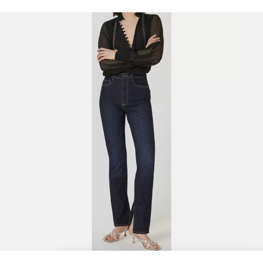 NWT Anthropologie Pilcro Size 25‎ Split Leg Hem Jeans Women's Dark Wash Straight